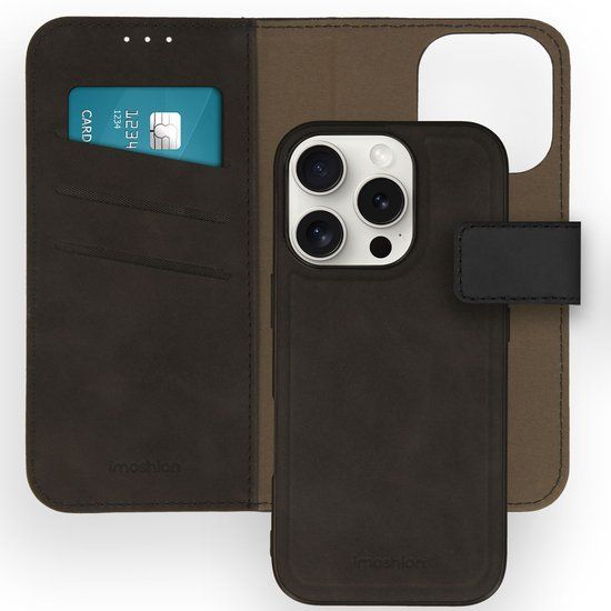 imoshion Hoesje - Geschikt voor Apple iPhone 16 Pro - Uitneembare 2-in-1 Luxe Bookcase - Zwart