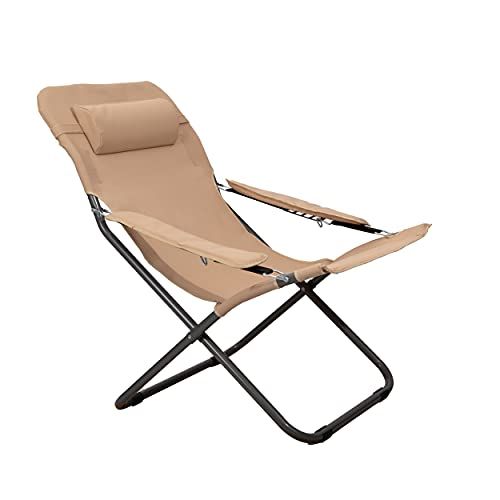 HOMECALL Folding Camping Chair with Adjustable Backrest - Beige