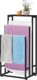 Merkloos / Sans marque Famanu Handdoekhouder staand 3-traps met houten plank - Zwart