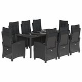 vidaXL Ensemble de jardin 9 pièces avec coussins, noir, en polyrotin