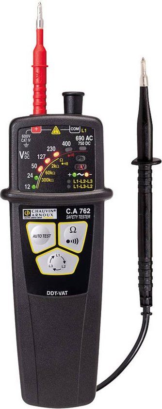 Chauvin Arnoux C.A 762 Tweepolige spanningstester CAT IV 600 V LED, Akoestisch