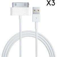 Phonillico® Kavel van 3 witte USB-oplaadkabels voor Apple iPad 1/2/3 - 1 meter