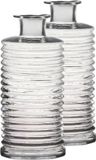 Hakbijl Glass Vaas - Set van 2x stuks - transparant - geribbeld - 14.5 cm diameter - 31 cm hoog - bloemenvaas