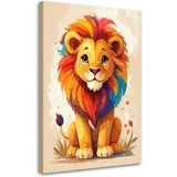 Lion Coloré Sur Fond Beige, 60x90 Tableaux