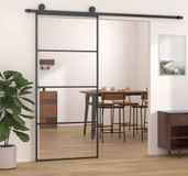 vidaXL Schuifdeur 76x205 cm mat ESG-glas aluminium zwart