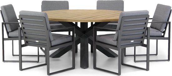 Santika Zaga/Rockville 160 cm dining tuinset 7-delig - Grijs-antraciet - 6 zitplekken