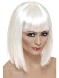 Glam Smiffys Glamourpruik, wit, kort haar, met pony, Eén maat
