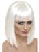 Glam Smiffys Glamourpruik, wit, kort haar, met pony, Eén maat