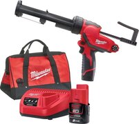 Milwaukee M12 PCG/310C-201B 12V Li-Ion Accu lijm- en kitspuit set 1x 2.0Ah accu incl. kokerhouder in tas