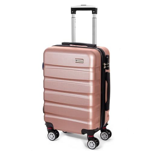 Todeco Harde lichtgewicht ABS + PC handkoffer met harde schaal, reiskoffer, met 4 dubbele wielen, Rozengoud., S (56cm - 33L), ABS + PC koffer