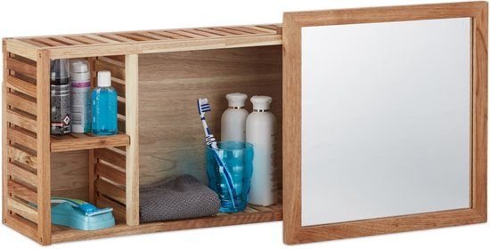 Merkloos Relaxdays Wandrek met spiegel - hout - 80 cm breed - badkamer