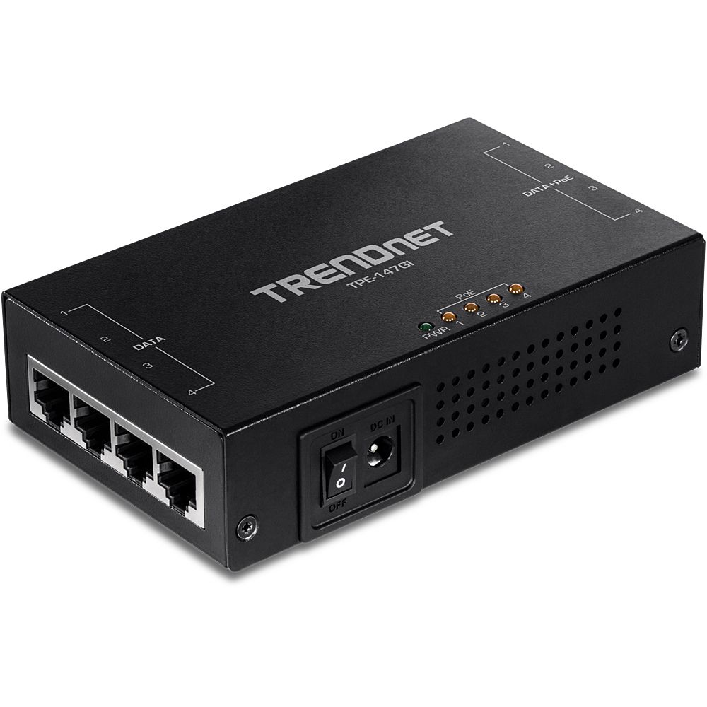 Trendnet TPE-147GI Gigabit Ethernet PoE+ Injector - Black