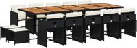 vidaXL 15-delige tuinset met kussens, polyrattan, zwart
