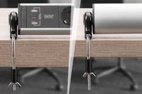 Digitus DA-70624 - Meervoudige wandcontactdoos met USB-lader - 6x wandcontactdoos met randaarde - 2x USB-A, 1x type-C oplaadpoorten - veiligheidsschakelaar - bureauhouder - zwart