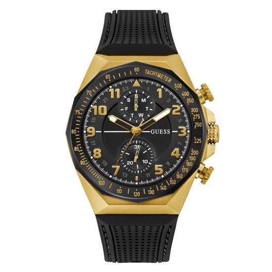 Guess GW0902G1 Heren Polshorloge Zwart/Goudkleurig Siliconen Kwarts Analoog