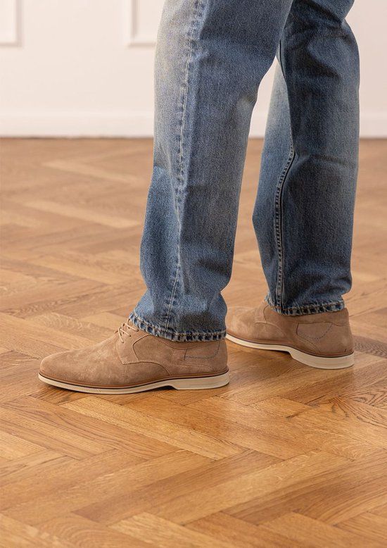 No Stress - Heren - Beige suède veterschoenen - Maat 45