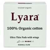 Lyara Serviettes hygiéniques Biologique 100% Coton – Ultra Fin avec ailettes – Flux Normal – 10 Pièces