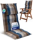 Beautissu Tuinkussen Hoge Rug Zitkussen 120x50cm HighLux HL – Set van 2 Stoelkussens voor Tuinstoelen 7cm dik Bruin-Blauw Geruit – Made in EU