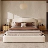 STILVORA Gestoffeerd Bed 180x200 cm – Tweepersoonsbed Met Lattenbodem – Zacht Gevoerd Hoofdbord – Zonder Matras – Voor Slaapkamer – Boucle Stof – Beige