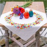 Vervaco Tafelkleed Kit Kleurrijke Wereld van Bloemen Borduurpakket 72x72 cm