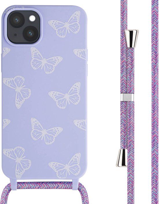 iMoshion Hoesje iPhone 15 Plus - Siliconen Design Hoesje met Koord - Butterfly