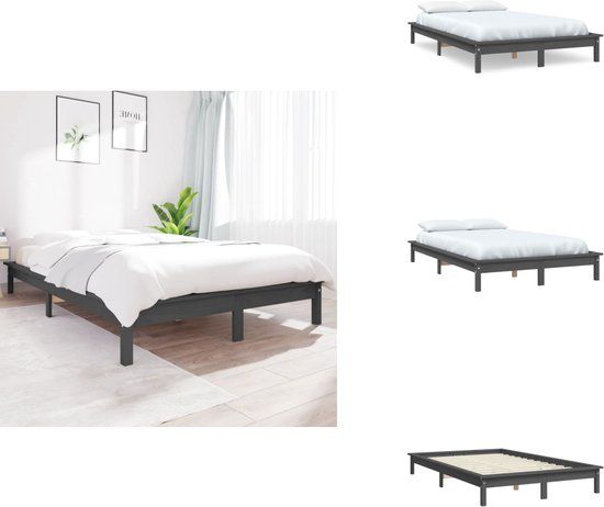 vidaXL Bedframe massief grenenhout grijs 140x190 cm