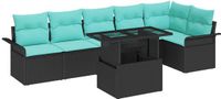 vidaXL - Hoek loungeset - 6 zitplaatsen - Zwart en turquoise - Polyrattan