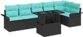 vidaXL - Hoek loungeset - 6 zitplaatsen - Zwart en turquoise - Polyrattan