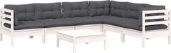 The Living Store Loungeset - Solid Pine - White - 6 Seats - Includes Cushions