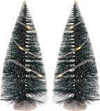 Merkloos / Sans marque Koopman International Kerstdorp onderdelen - 2x kerstbomen - 15 cm - met LED verlichting - kunststof