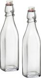 Bormioli Rocco Beugelfles/Weckfles - 2x - 1 Liter - Glas - Vierkant - Transparant