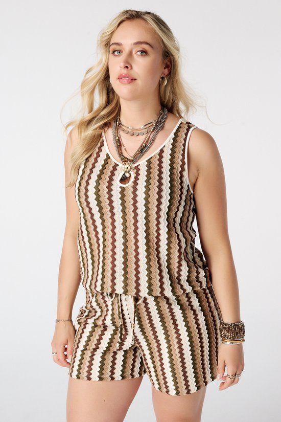 MS Mode Top Singlet met zigzag print