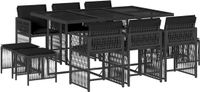 vidaXL 11-delige Tuinset met Kussens, Zwart, Poly Rattan