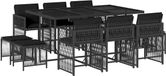 vidaXL 11-delige Tuinset met Kussens, Zwart, Poly Rattan