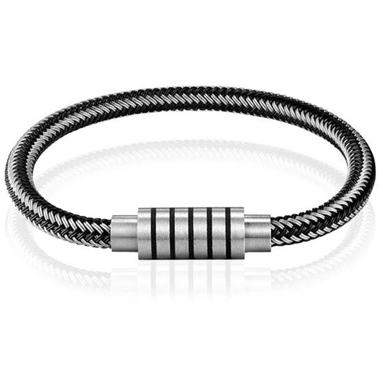 LGT JWLS Lookinggoodtoday Heren armband Leer Edelstaal Magnetische sluiting - 19cm