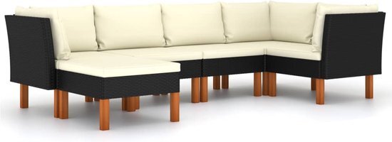 vidaXL 6-delige Loungeset met kussens poly rattan zwart