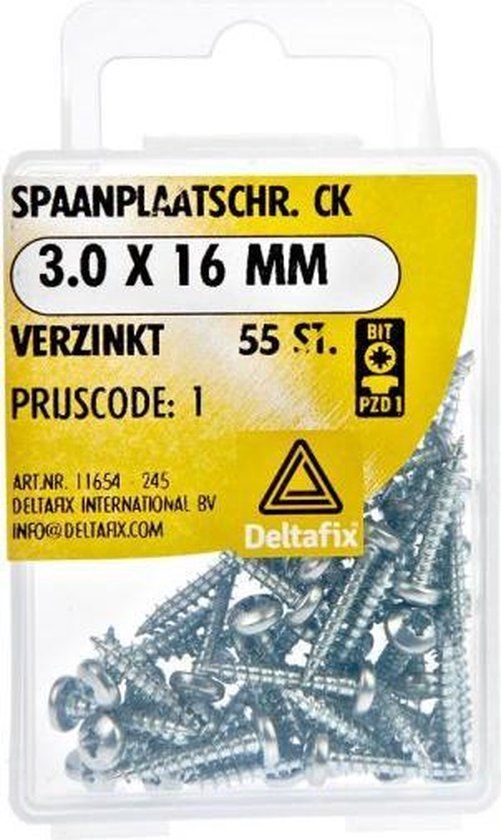 Deltafix Spaanplaatschroeven Cilinderkop Pozidriv Verzinkt 3.0x16mm