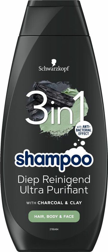 Schwarzkopf 3-in-1 Shampoo - Charcoal + Clay - 400ml