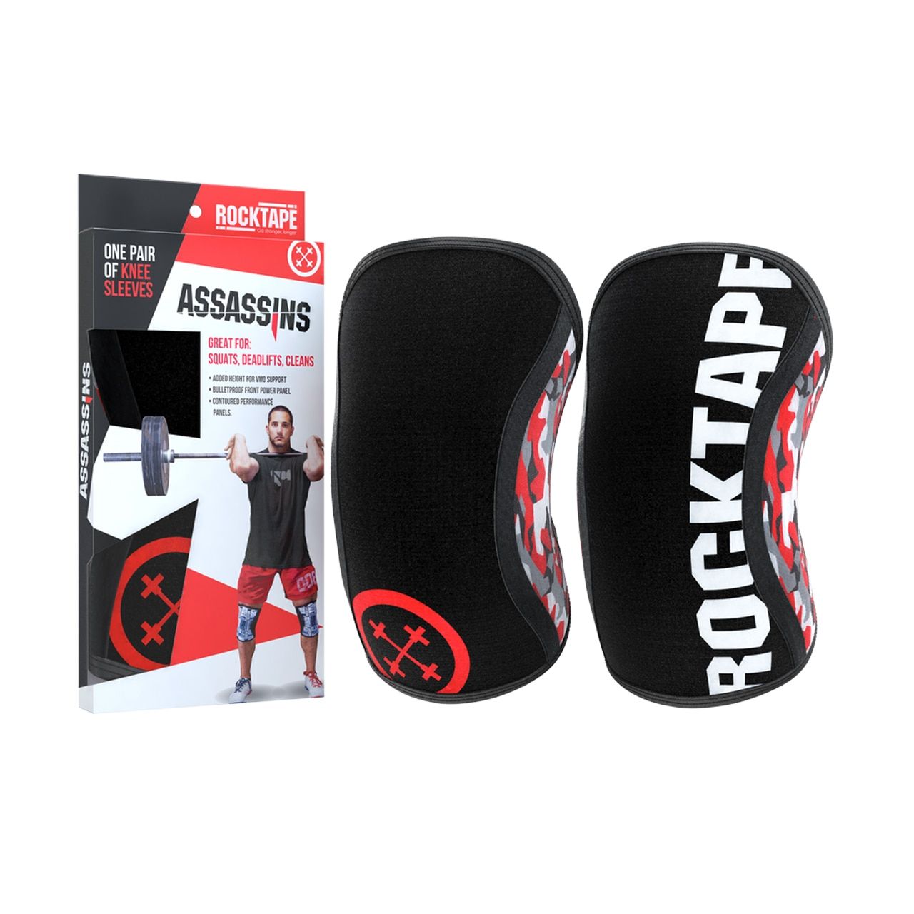 Rocktape Assassins Knee Sleeves - Kniebraces - Rood Camo - 5 mm - XL