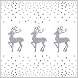 Ambiente Kerst servetten - 20 stuks - rendier en stippen - wit/zilver