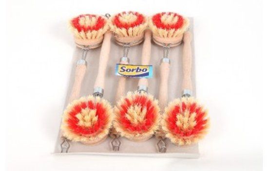 Sorbo Vero afwasborstel hout rond fiber 6 stuks