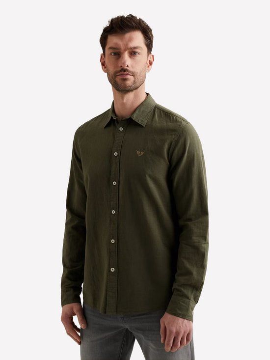 PME Legend Lange Mouw Shirt Katoen Linnen Groen 3XL