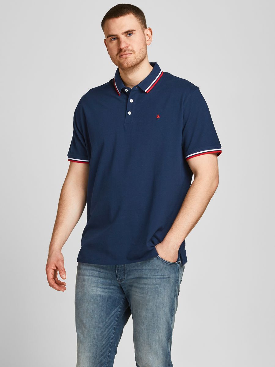 JACK&JONES PLUS JJEPAULOS Polo Shirt - Navy Blazer - Cotton - Size 5XL
