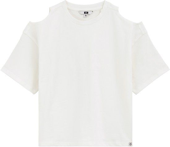 WE Fashion Meisjes T-shirt Wit Katoen Ronde Hals Effen - Maat 122/128