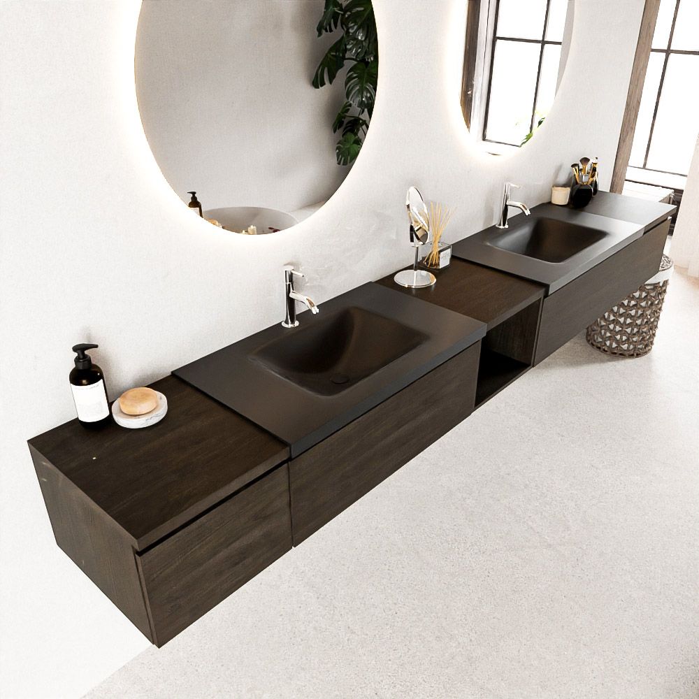 Mondiaz Bukla badmeubel 280cm Dark Brown en Urban - 4 lades en 2 kraangaten