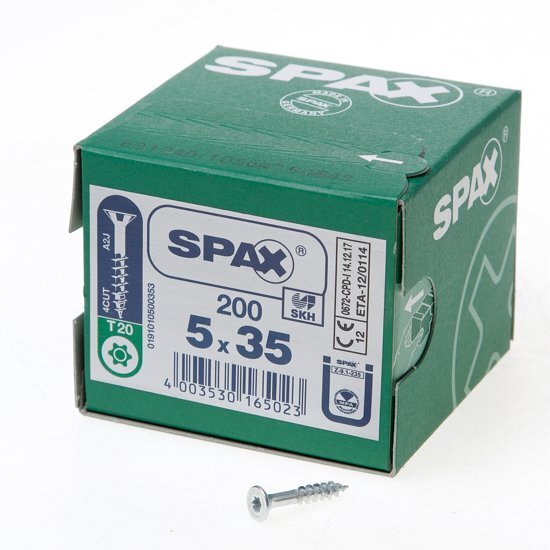 Spax Spaanplaatschroef platverzonken kop verzinkt T-Star T20 deeldraad 5.0x35mm (per 200 stuks)