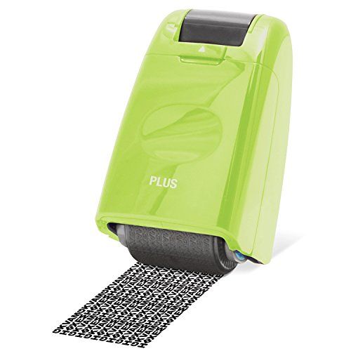 PLUS Japan, rolstempel, camouflage groen, tekst zwart, identiteitsbescherming