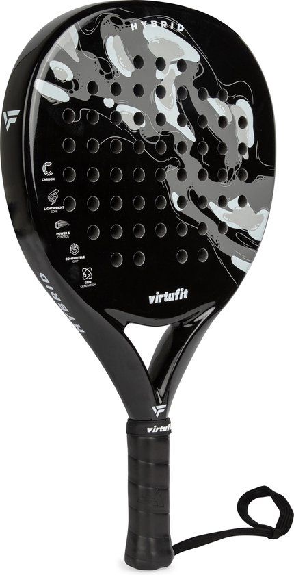 VirtuFit Hybrid Padel Racket - Zwart - Grijs - Carbon - Druppelvormig - Competitiespeler