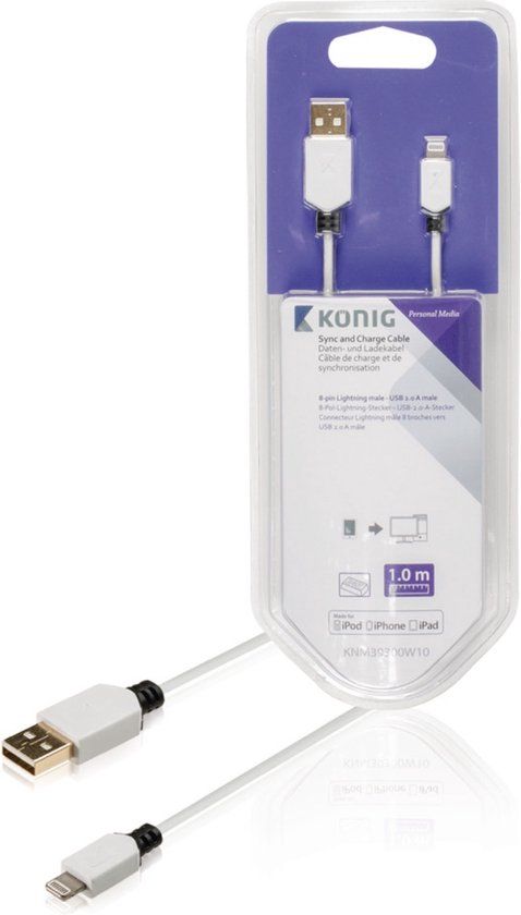 Konig König Data & Oplaadkabel Apple 1M - Wit