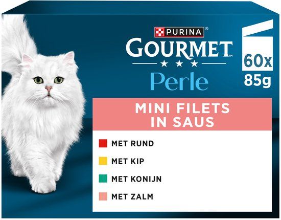 Gourmet Perle Mini Filets in Saus - Kattenvoer Natvoer - Kip Konijn Rund & Zalm - 60 x 85 g